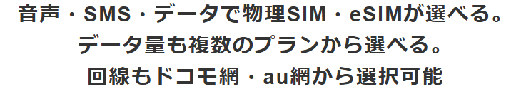 IIJmioのギガプランのページ。回線もドコモ網・au網から選択可能と書かれている画面