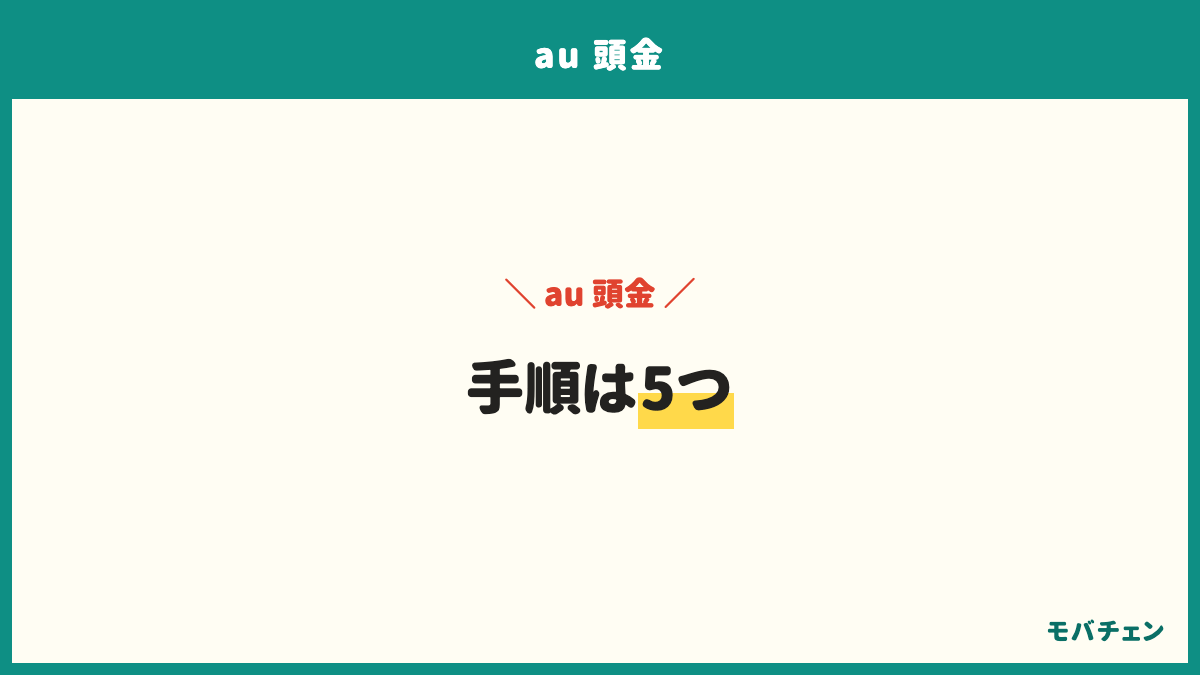 auで頭金なしで買う手順は5つ。au Online Shopで機種の価格を確かめる、店頭で買うなら電話で頭金の有無とオプション加入の条件を聞く、見積書で頭金の行と支払総額を見てau Online Shopの価格と比べる、オプションは任意なので要らないものは断る、契約後の請求で契約事務手数料の額を確かめる