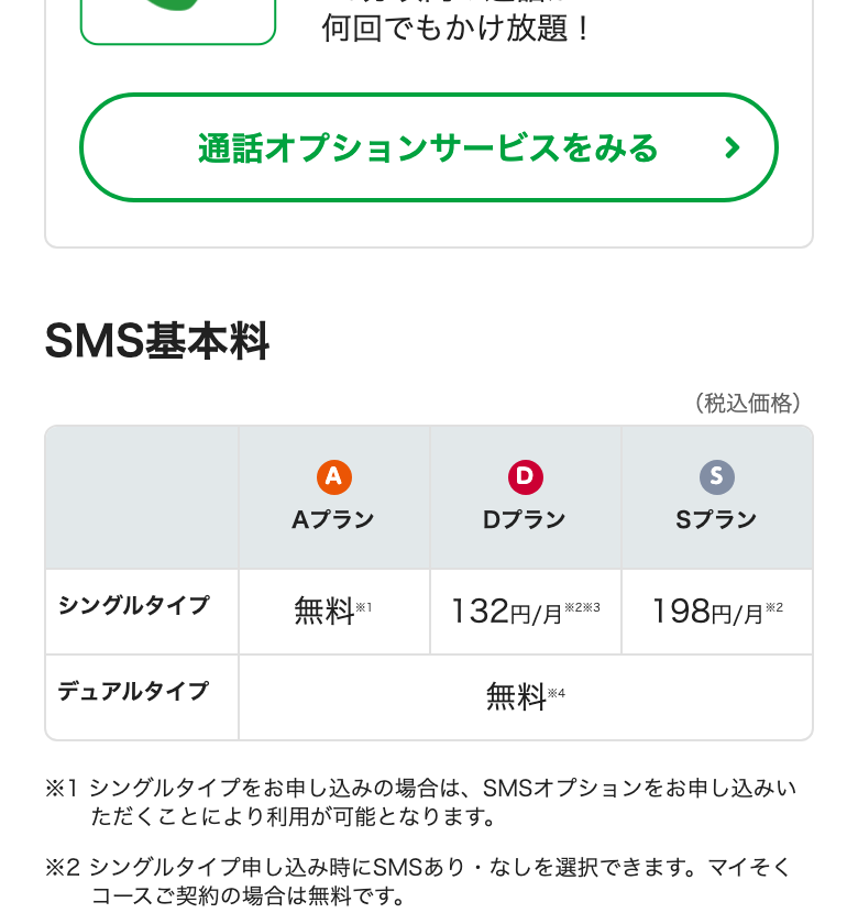 mineo公式の料金ページ。時間無制限かけ放題1,210円/月（通話時間に制限がなく何回でもかけ放題）と、10分かけ放題550円/月（10分以内の通話が何回でもかけ放題）の記載