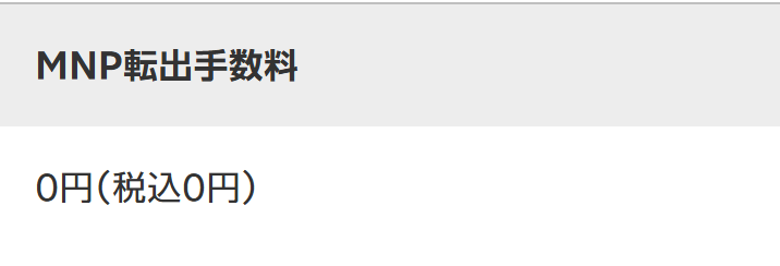 楽天モバイル公式の各種手数料のページ。MNP転出手数料が0円（税込0円）と書かれている