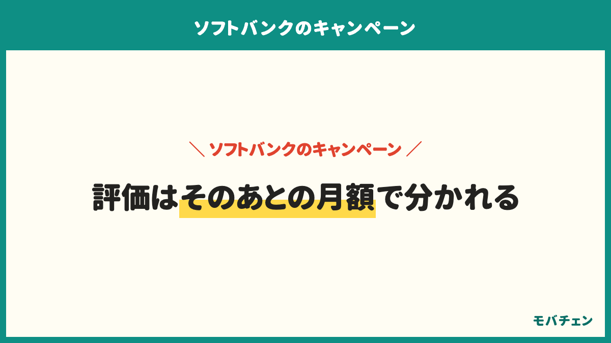 ソフトバンクの特典を使った人の総合満足度は、満足が44%、どちらとも言えないが32%、とても満足が16%、やや不満が6%。評価はそのあとの月額で分かれ、戻り額より2年間の合計で見る